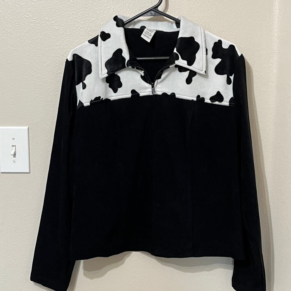 Stonebridge Women’s Velour Jacket‎ Sz 10 Black/White Animal Print Zip